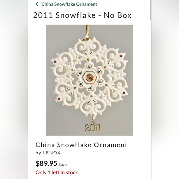 Lenox Porcelain Snowflake China Ornament 2011 - Picture 5 of 5
